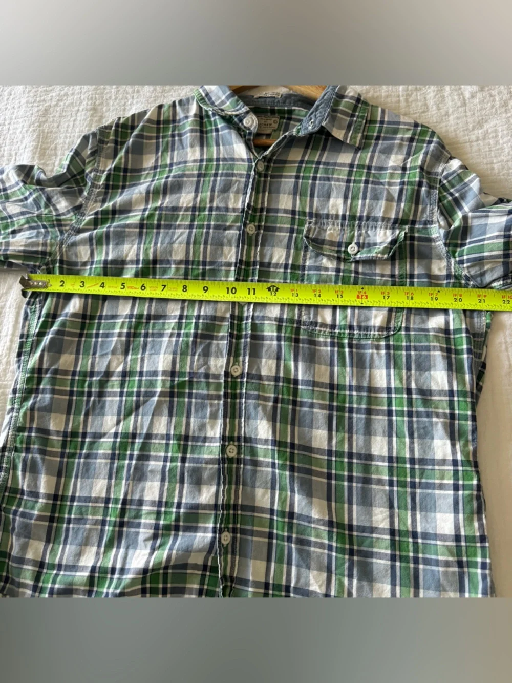 J. Crew Men's Green & Blue Plaid Button-Down Shirt Pocket Casual Large Cotton